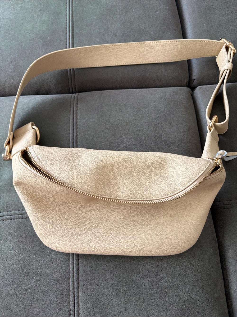 Beige Leather Crossbody Belt Bag